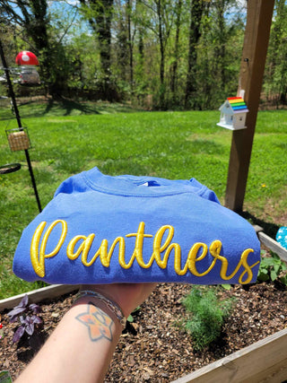 Custom Text 3D Puff Embroidered Comfort Color Short Sleeve or Gildan Sweatshirt, Merch Girls - A Blissfully Beautiful Boutique