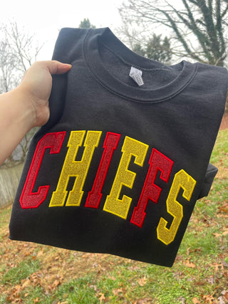 Varsity Two Color Glitter Applique with Name and Icon on Sleeve Embroidered CC Short Sleeve or Sweatshirt, Merch Girls - A Blissfully Beautiful Boutique