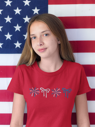 Coquette Bows and Fireworks Embroidered Shirt | QUICK SHIP, Merch Girls - A Blissfully Beautiful Boutique