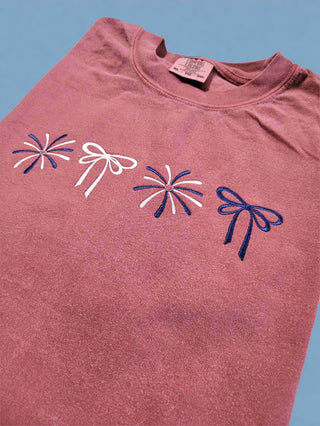 Coquette Bows and Fireworks Embroidered Shirt | QUICK SHIP, Merch Girls - A Blissfully Beautiful Boutique