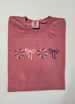 Coquette Bows and Fireworks Embroidered Shirt | QUICK SHIP, Merch Girls - A Blissfully Beautiful Boutique