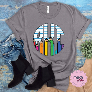 Colorful Pencil Monogram Graphic Tee, Merch Girls - A Blissfully Beautiful Boutique