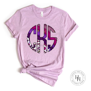 Purple Stripe Leopard Monogram Graphic Tee, Merch Girls - A Blissfully Beautiful Boutique