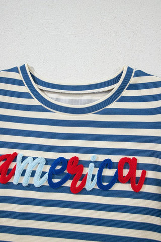 Stripe America Cursive Graphic Puff Sleeve T-shirt, ShopCottonBelles - A Blissfully Beautiful Boutique
