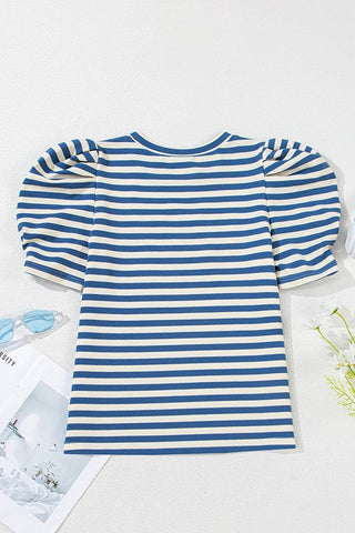 Stripe America Cursive Graphic Puff Sleeve T-shirt, ShopCottonBelles - A Blissfully Beautiful Boutique