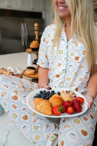 Blue Breakfast - Short Sleeve + Pant Pajama Set, KenzKustomz - A Blissfully Beautiful Boutique