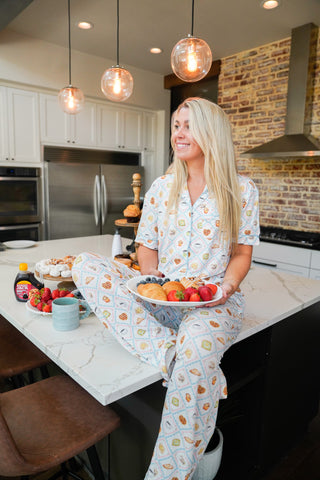 Blue Breakfast - Short Sleeve + Pant Pajama Set, KenzKustomz - A Blissfully Beautiful Boutique