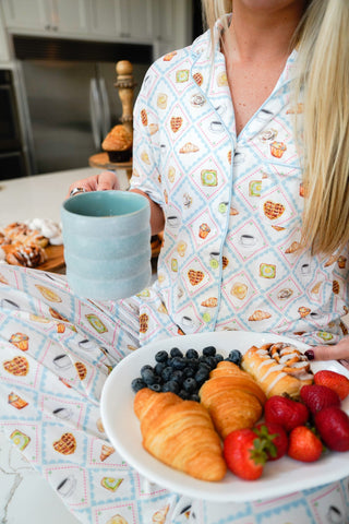 Blue Breakfast - Short Sleeve + Pant Pajama Set, KenzKustomz - A Blissfully Beautiful Boutique
