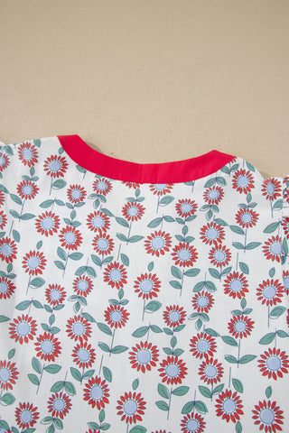 Red Floral Print Contrast Trim Flutter Sleeve Mini Dress, Dear-Lover Dropshipping - A Blissfully Beautiful Boutique