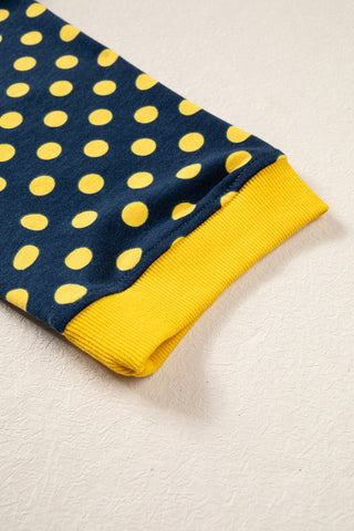 Green Polka Dot Print Contrast Trim Round Neck Bracelet Sleeve Top