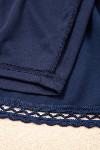 Navy Blue Plus Size Frilled Elastic Waist Lace Trim Boho Ruffled Shorts, Dear-Lover Dropshipping - A Blissfully Beautiful Boutique
