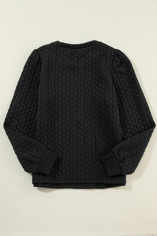 Black Cable Textured Puff Sleeve Sweatshirt