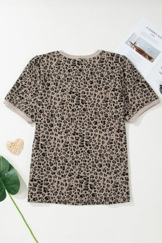 Khaki Leopard Print Textured Plus Size T Shirt, Dear-Lover Dropshipping - A Blissfully Beautiful Boutique