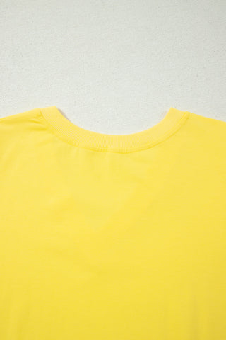 Yellow Solid Color V Neck Short Puff Sleeve Blouse