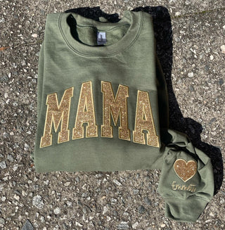Mama Varsity Glitter Applique Embroidered Shirt with Optional Sleeve, Merch Girls - A Blissfully Beautiful Boutique
