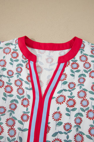 Red Floral Print Contrast Trim Flutter Sleeve Mini Dress, Dear-Lover Dropshipping - A Blissfully Beautiful Boutique