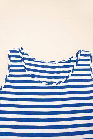 Sky Blue Stripe U Neck Sleeveless Loose Fit Mini Dress