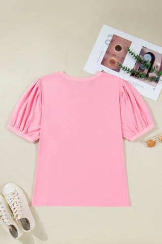 Bonbon V Neck Pleated Short Puff Sleeve Plus Size Blouse, Dear-Lover Dropshipping - A Blissfully Beautiful Boutique