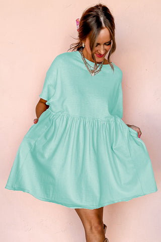 Moonlight Jade Solid Color Pocketed Raw Edge Babydoll Dress, A Blissfully Beautiful Boutique - A Blissfully Beautiful Boutique