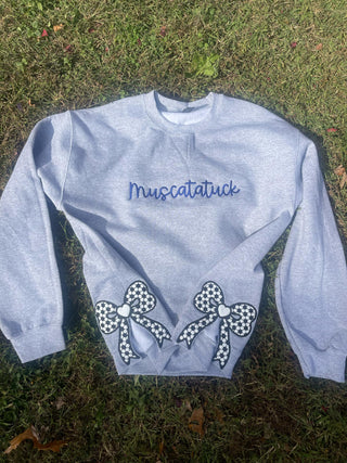 Soccer Side Bow Glitter Applique Embroidered Sweatshirt with Optional Front, Merch Girls - A Blissfully Beautiful Boutique