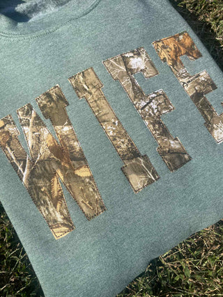 Custom Camo Applique Embroidered Sweatshirt, Merch Girls - A Blissfully Beautiful Boutique