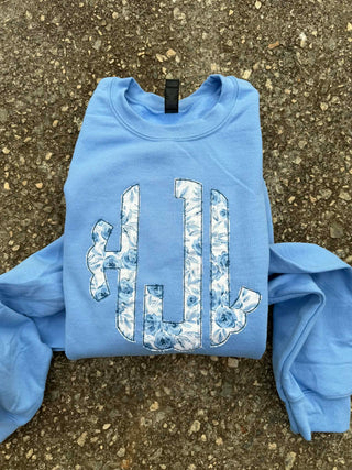Scallop Circle Monogram Applique Embroidered Sweatshirt, Merch Girls - A Blissfully Beautiful Boutique