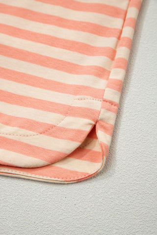 Pink Stripe Drop Shoulder T Shirt and Shorts Plus Size Summer Set, Dear-Lover Dropshipping - A Blissfully Beautiful Boutique