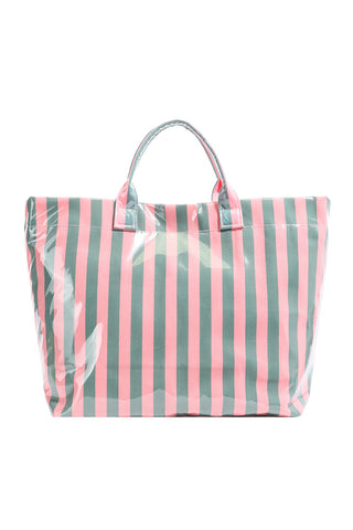 Blackish Green Glossy Striped Vinyl Large Tote Bag, Dear-Lover Dropshipping - A Blissfully Beautiful Boutique