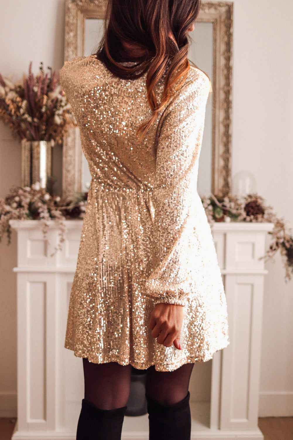 Apricot sequin sale dress