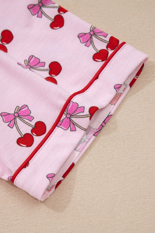 Pink Cherry/Bow Print Short Pajama Set, Dear-Lover Dropshipping - A Blissfully Beautiful Boutique