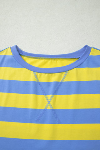 Yellow Stripe Dolman Tee Drawstring Skort Athletic 2pcs Set