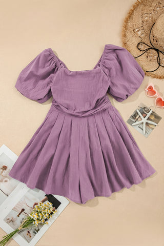 Valerian Square Neck Ruched Puff Sleeve Romper, Dear-Lover Dropshipping - A Blissfully Beautiful Boutique