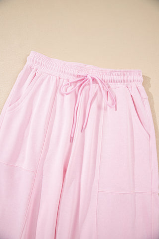 Light Pink Drawstring Elastic Waistband Solid Color Jogger Pants