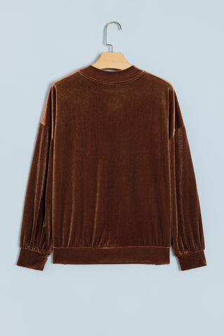 Burgundy Christmas Velvet Graphic Print Long Sleeve Sweatshirt