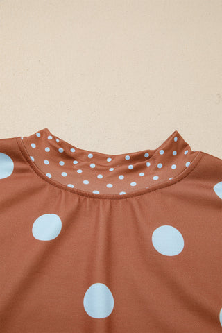 Pink Polka Dot Print Contrast Detail Oversized Tunic Sweatshirt