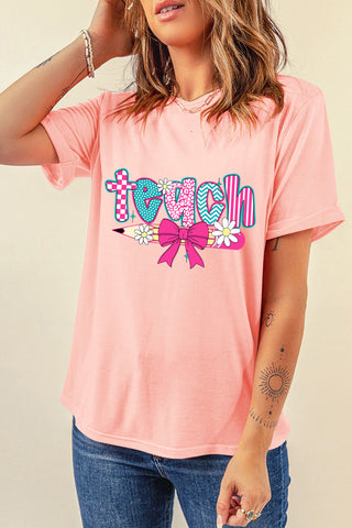 Pink Preppy Retro Checkered Coquette Teach Graphic T-Shirt, Dear-Lover Dropshipping - A Blissfully Beautiful Boutique