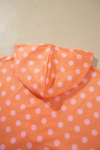 Orange Polka Dot Hooded Long Sleeve Top Casual Mini Skort Set