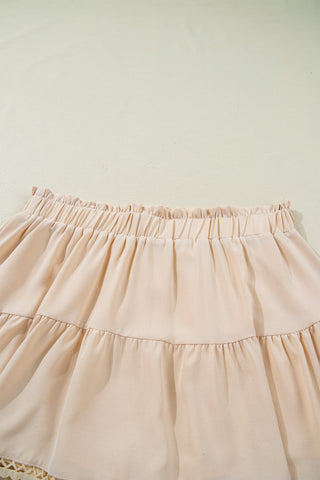 Parchment Plus Size Frilled Elastic Waist Lace Trim Boho Ruffled Shorts, Dear-Lover Dropshipping - A Blissfully Beautiful Boutique