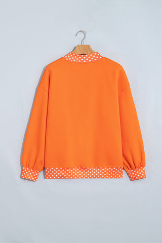 Dirty blue Polka Dot Letter Print Contrast Trim Mock Neck Sweatshirt