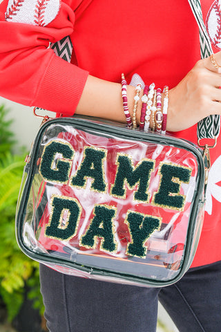 Blackish Green GAME DAY Chenille Embroidered Clear PVC Shoulder Bag, Dear-Lover Dropshipping - A Blissfully Beautiful Boutique