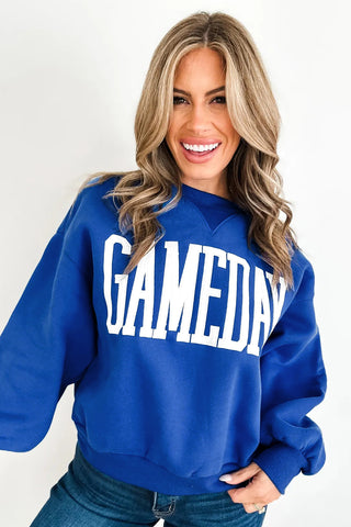 Fiery Red GAMEDAY Embroidered Patch Pattern Casual Shift Sweatshirt