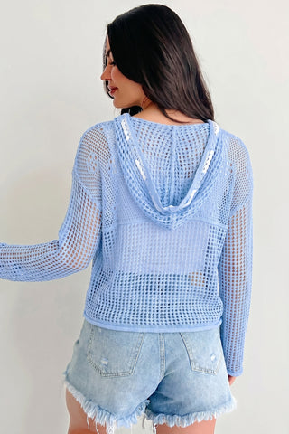 Beau Blue Hollow Out Crochet Knit American Flag Patched Sweater Hoodie, Dear-Lover Dropshipping - A Blissfully Beautiful Boutique