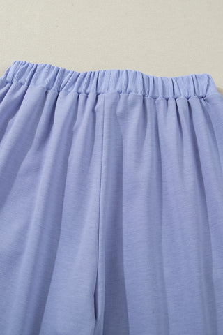 Beau Blue Flounce Long Sleeve Top Drawstring Pants Contrast Velvet Bow Knot 2pcs Lounge Set, Dear-Lover Dropshipping - A Blissfully Beautiful Boutique