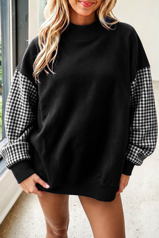 Evergreen Plaid Sleeve Colorblock Loose Tunic Sweatshirt