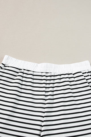 White Stripe Contrast Edge Tee and Shorts Set