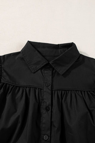 Black Crisp Puff Sleeve Loose Shirt