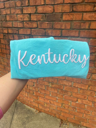 Custom Text 3D Puff Embroidered Comfort Color Short Sleeve or Gildan Sweatshirt, Merch Girls - A Blissfully Beautiful Boutique