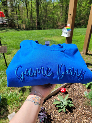 Custom Text 3D Puff Embroidered Comfort Color Short Sleeve or Gildan Sweatshirt, Merch Girls - A Blissfully Beautiful Boutique