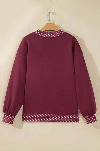 Burgundy Colorblock Polka Dot Contrast Trim Oversized Sweatshirt