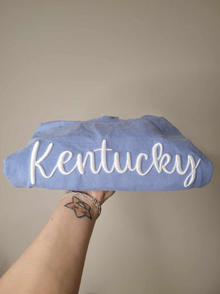 Custom Text 3D Puff Embroidered Comfort Color Short Sleeve or Gildan Sweatshirt, Merch Girls - A Blissfully Beautiful Boutique